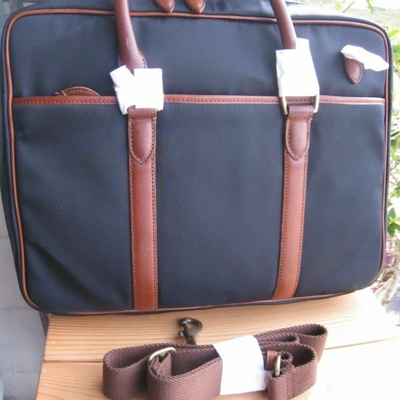 - NEW RALPH LAUREN navy blue commuter briefcase messenger Canvas /leather - Picture 3 of 5
